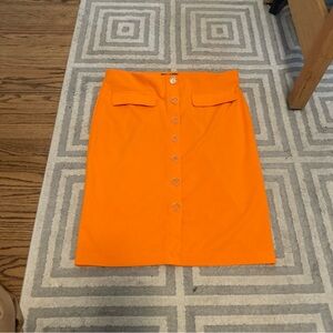 Button-Front Pencil Skirt in Bright Orange